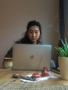 Kyung Seo Min, working at home during Covid-19, self portrait.