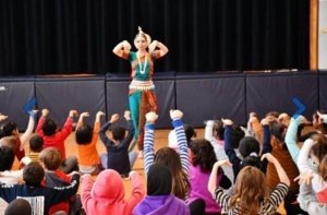 Sonia performing North Indian Classical dance to students in Quebec