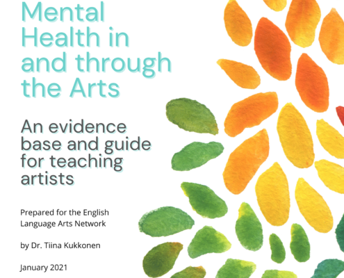 Cover Page for Supporting Youth through mental health initiatives report. Image features the title and watercolour paintings of orange and green leaves