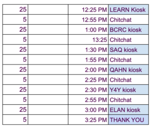 hourly schedule for the Celebration event